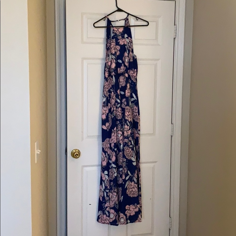 Blue Dress with Pink Florals